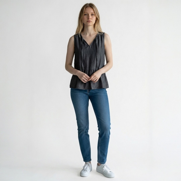 Time and Tru Tops - Time and Tru Charcoal Sleeveless Blouse